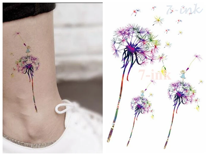 Переводные искусственные татуировки цветные Одуванчики девушки