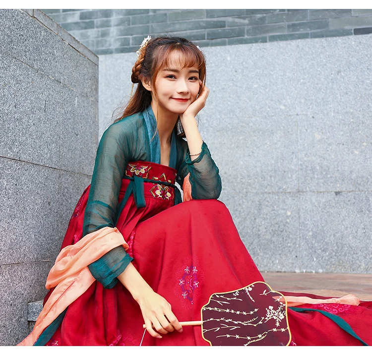 Hanfu Для женщин Китайский народный танец костюмы Цин Тан костюм династии костюм Китайский традиционный костюм ханфу китайское платье DWY1161