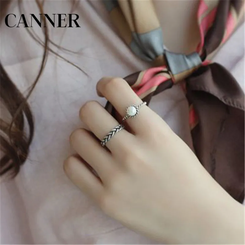 Canner 2Pcs/Set Antique Silver Color Rings Set Simulated Pearl Band Ring For Women Wedding Jewelry Gift  Украшения и