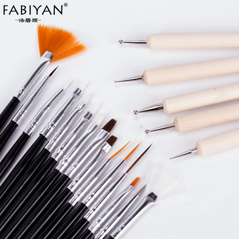 

15pcs Set Black Nail Art Drawing Brush 5pcs Wooden Dotting Pen UV Gel Polish Painting 2 Way Liner Tools Manicure Salon Extension