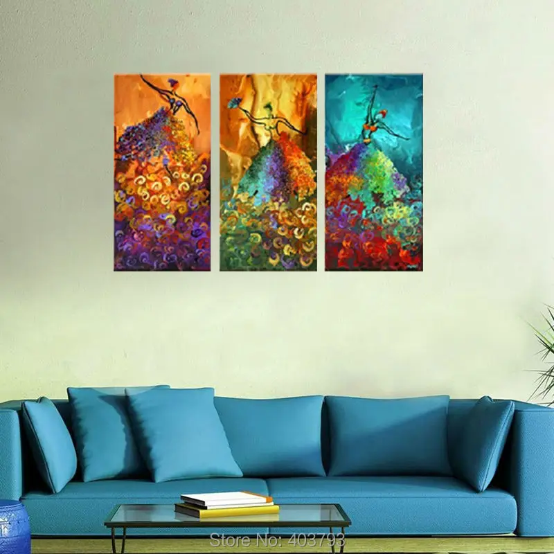 Абстрактная ручная роспись маслом на холсте Набор (3 шт.) павлиний танец без рамки