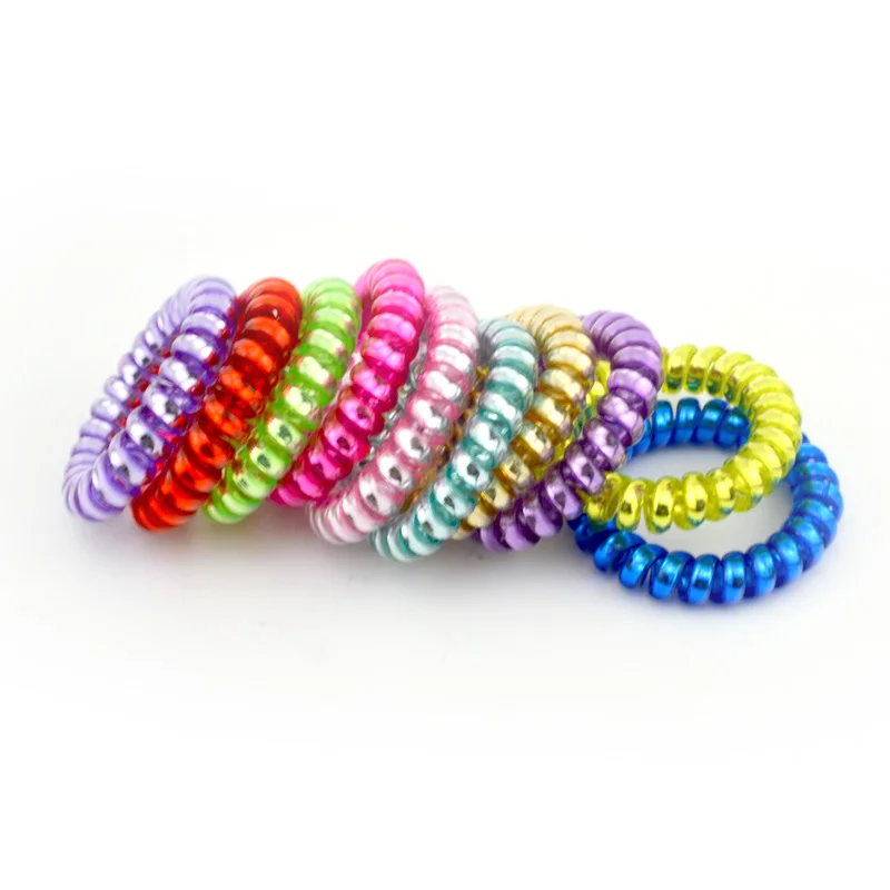 

Lots 4 Pcs Random Color Size 5.5 CM Colorful Elastic Girl Rubber Telephone Wire Style Ties Rope Hair Band Accessories