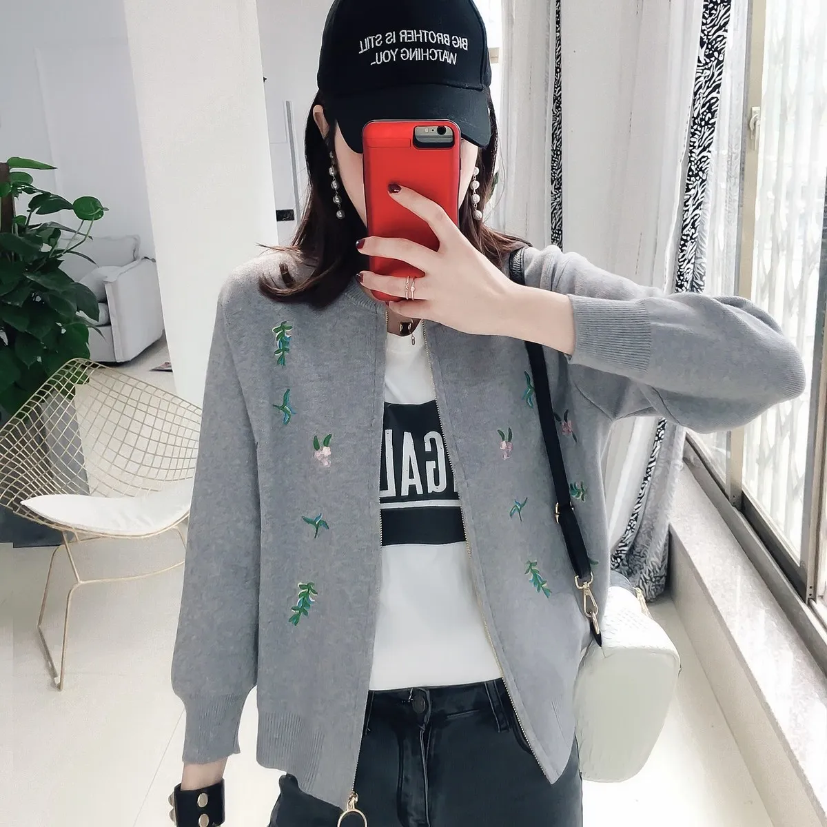 

2019 Autumn And Winter Tide Suit-dress Pattern Woman Unlined Garment Short Fund Embroidery Baseball Easy Cardigan Ma'am Loose