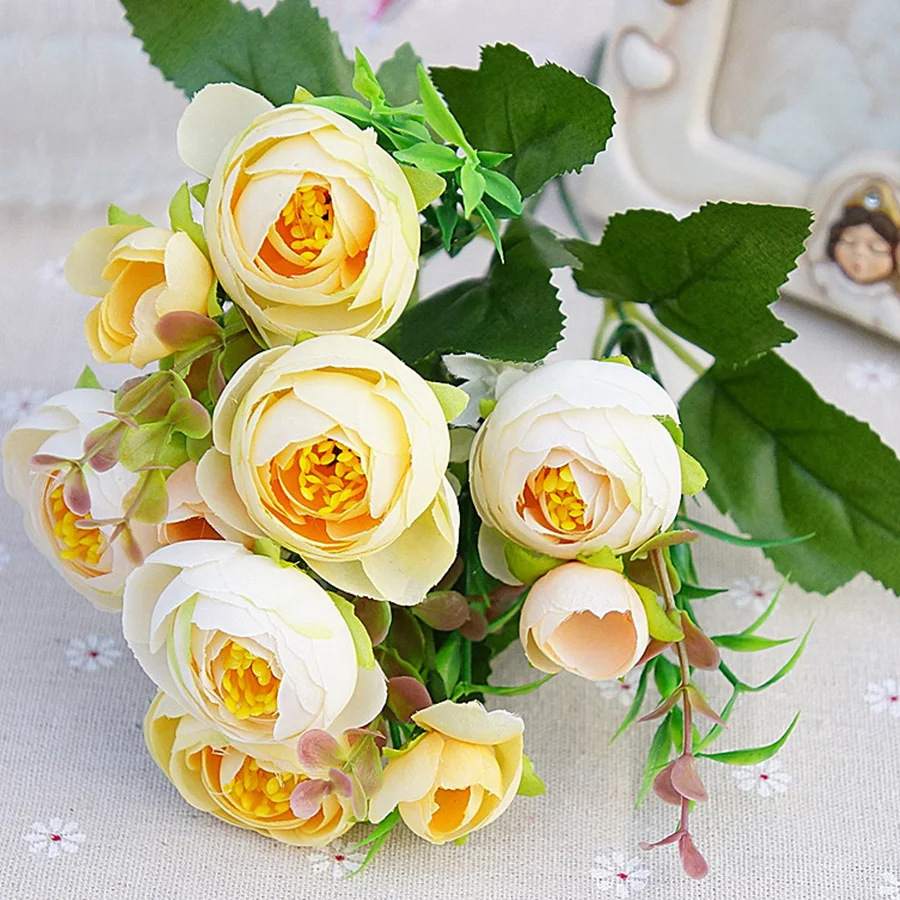 Искусственные цветы букет Маленькие розы DIY домашнее свадебное украшение