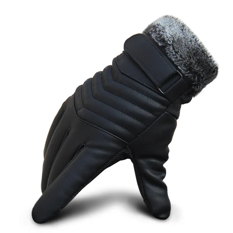 Зимние кожаные перчатки с изображением оленя черные мужские Противоскользящие