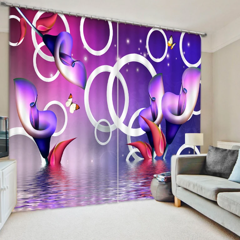 Шторы блэкаут с фиолетовыми цветами 3D занавески для гостиной постельного белья
