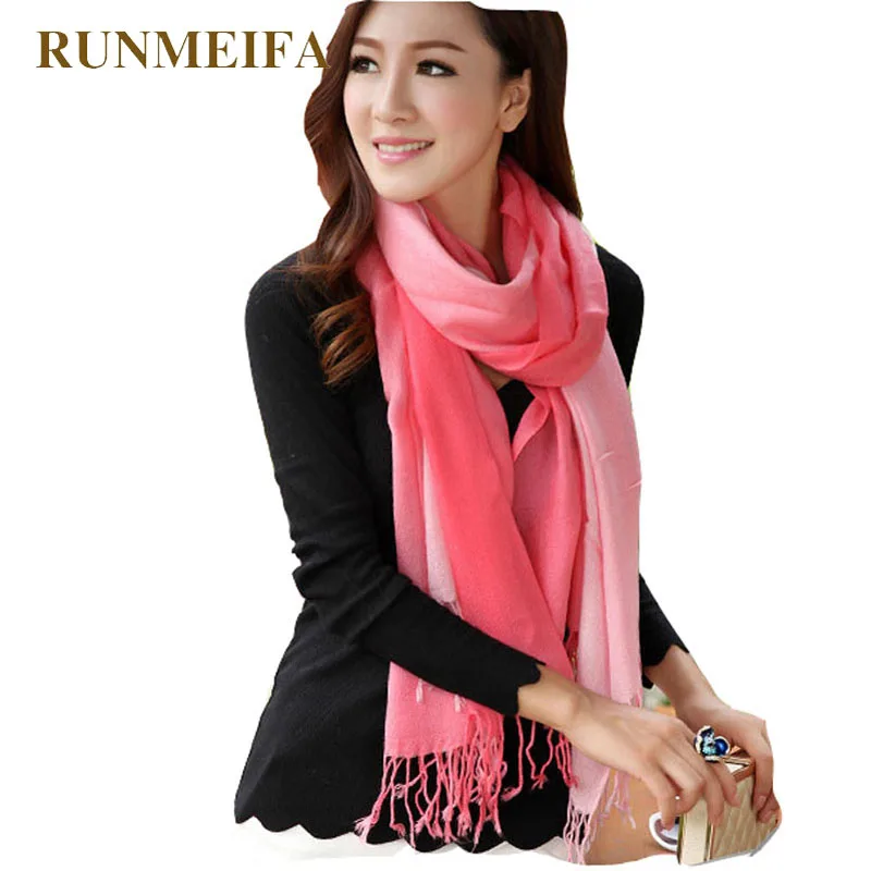 RUNMEIFA 2019 женский шелковый шарф градиентный однотонный зимний теплый модный