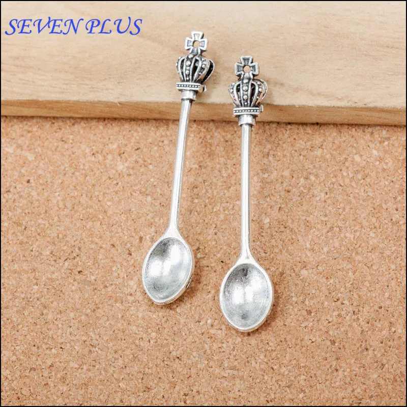 

High Quality 20 Pieces/Lot 11mm*59mm Antique Silver Plated Dinner Service Tableware Spoon Charms For Jewelry Making