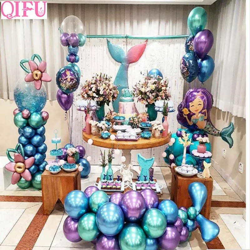 

QIFU Mermaid Tail Metal Balloons Mermaid Party Birthday Party Decoration Kids Wedding Party Decorations Baby Shower supplies