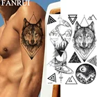 Большой геометрический волк FANRUI, треугольник, гора, временные татуировки для мужчин, наклейки, планеты, тату, рукав, луна, искусство тела