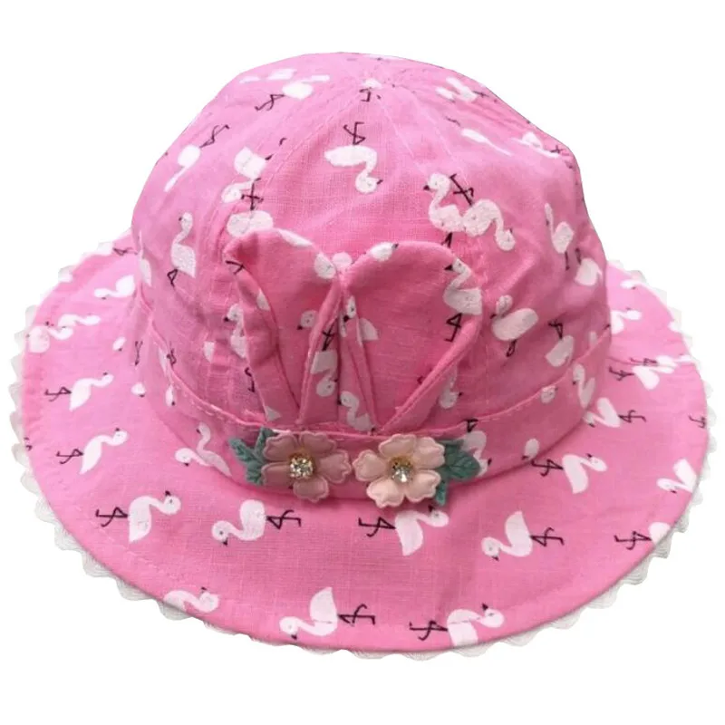 Rose sun hat Летняя Солнцезащитная шляпа для девочек с цветочным принтом; шапки для маленьких девочек; Осенняя детская пляжная Панама; детская солнцезащитная Кепка; аксессуары - Цвет: Rose sun hat