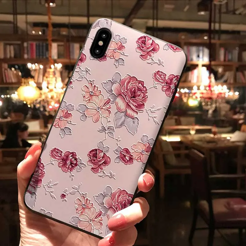 JIBAN Pink floral for iphone XS MAX embossed cover For X XR 6 6S 7 8 8Plus vivo x23 x21 x20plus oppo r15 r17 phone shell |