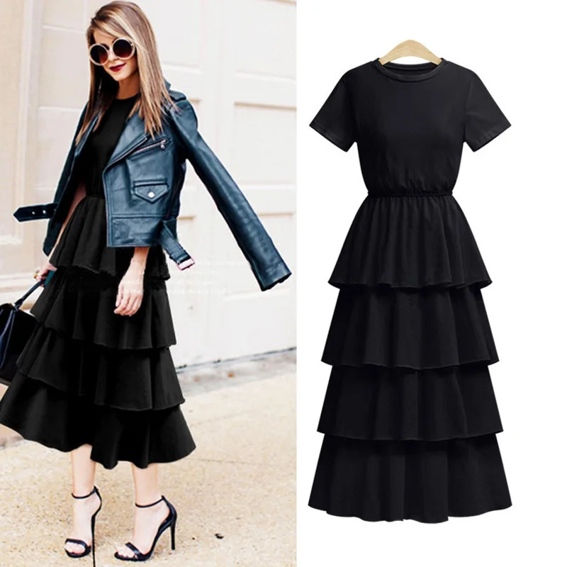 

Новое летнее Стильное женское платье размера плюс с круглым вырезом, однотонное приталенное бальное платье с коротким рукавом для женщин