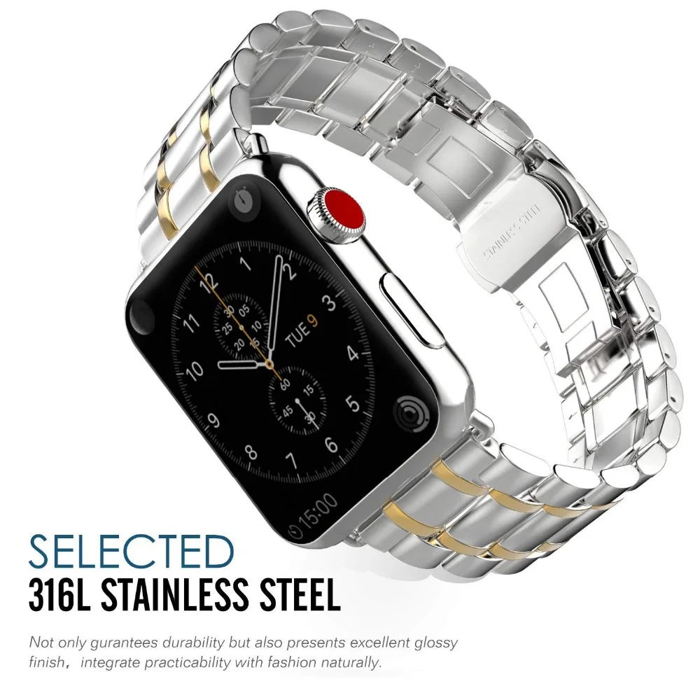 Ремешок из нержавеющей стали для Apple watch 3 2 1 42 мм 38 Iwatch Link Браслет ремешок Бабочка