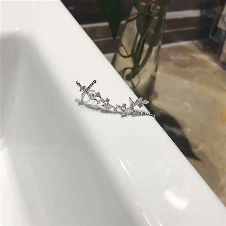 Tassel Water Drop Silver Color Crystal Ear Cuff Clip on Earrings Fashion Rhinestone Women Earcuff Ear Stud Jewelry Gift