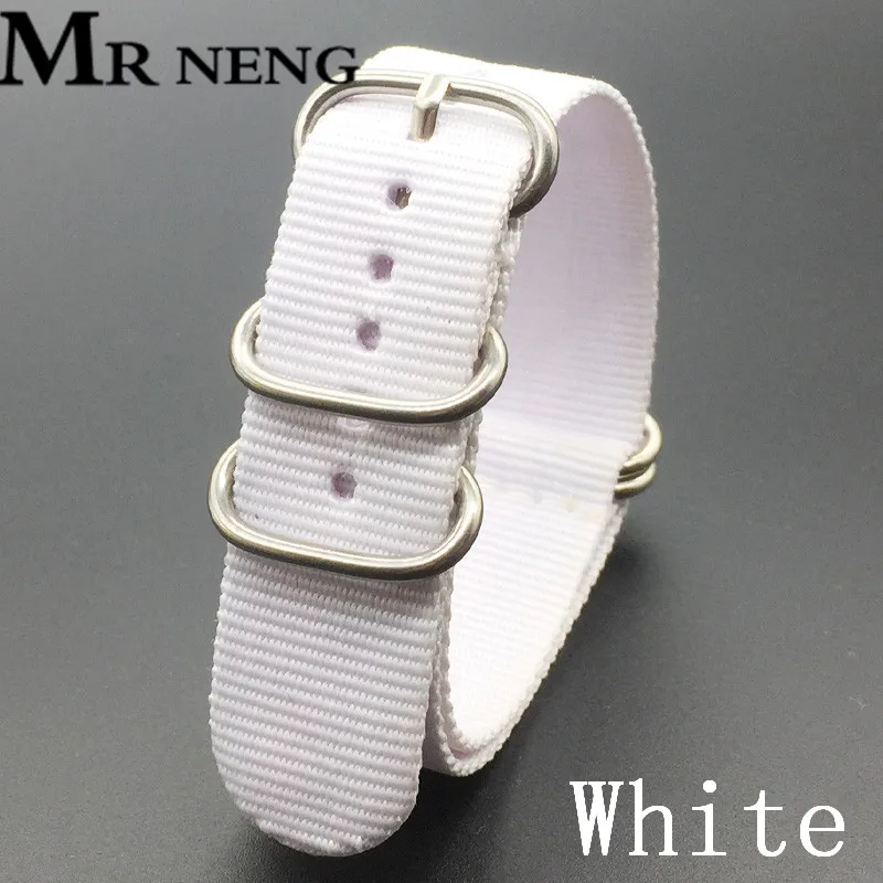 White MR NENG сверхмощный Зеленый Нейлоновый Ремешок 18 мм 20 мм 22 мм 24 мм нейлоновый ремешок для часов NATO ремешок черный зулу ремешок для часов 5 кольцо Пряжка - Цвет ремешка: White