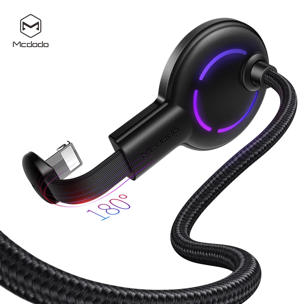 Mcdodo 2A USB кабель 180 градусов для iPhone X XR XS Max 8 Быстрая зарядка IOS12 для lightning 8-контактный кабель для передачи данных для мобильных телефонов - Цвет: Black