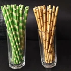 Экологичные Зеленые Бамбуковые бумажные соломинки, 25 шт.лот, декоративные тропивечерние соломинки для дня рождения, свадьбы, вечеринки, биоразлагаемые питьевые соломинки