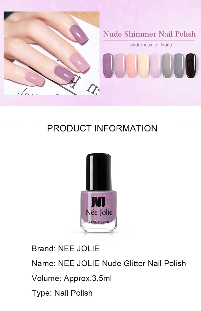 NEE JOLIE 18 Colors Shimmer Nail Polish Pure Nail Color Pink Purple Gray Series Glimmer Fast Dry Nail Art Varnish 3.5ml