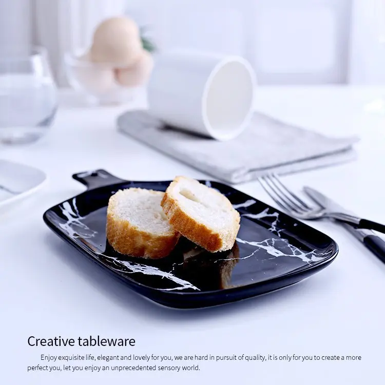 Черная тарелка посуда кухонная Мраморная зернистая поднос для еды простой декор