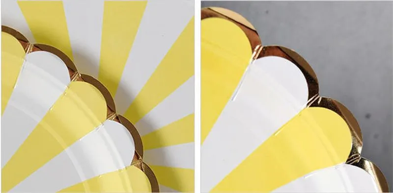 8pcs Yellow with Gold Party Plates Tableware 7&quot 9&quot Paper Wedding Birthday Baby Shower Dessert Table Supplies | Дом и сад