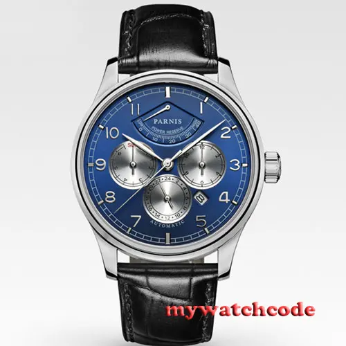 43mm Parnis Blue Dial Automatic Power Reserve automatic Business Men's Watch 505 |