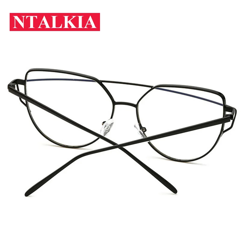 

Women Optics Glasses frame Retro Double Beam Cat Eye Eyeglasses Womens Transparent Lens Metal Frame Eyewear