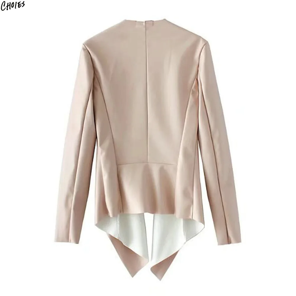 2 цвета искусственная кожа водопад спереди широкий отворот куртка осень для