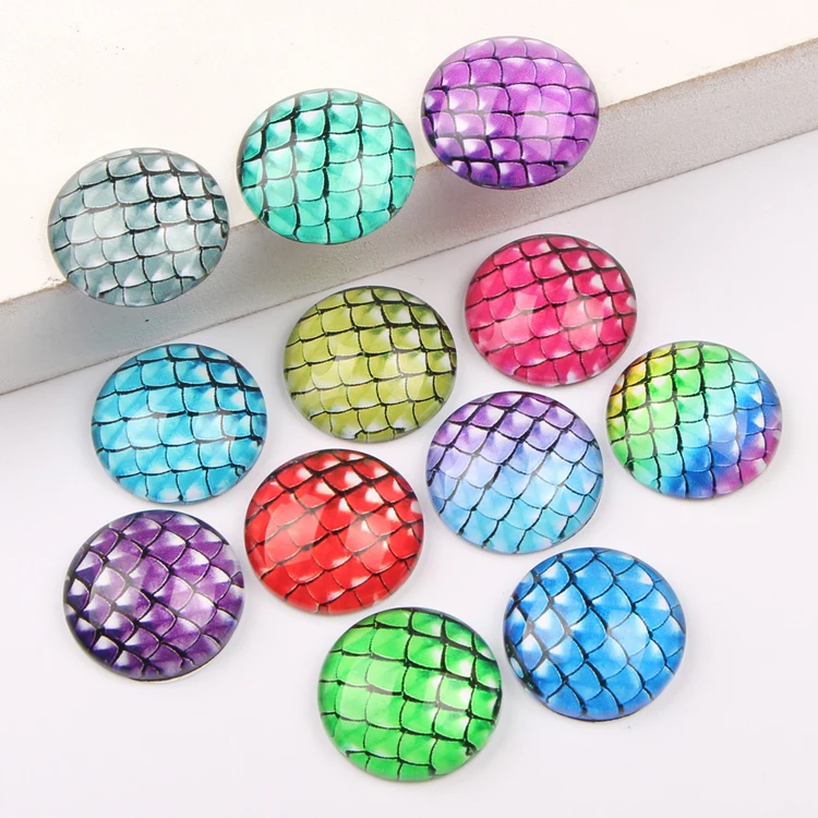 

reidgaller mixed dragon scale photo glass cabochon 10mm 12mm 14mm 16mm 18mm 20mm 25mm diy round dome jewelry findings