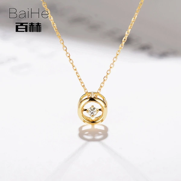 BAIHE Solid 18 K желтого золота 0.05ct Сертифицированный H/SI натуральный бриллиант женские модные ювелирные изделия элегантные Уникальные ожерелья