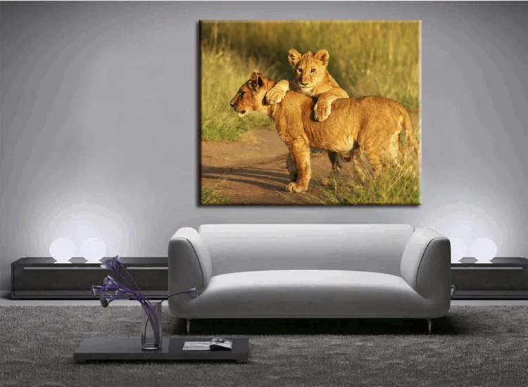 Львиная семья принт Настенный декор минималистский Книги по искусству холст