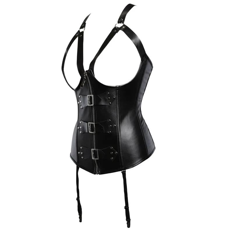 

Sapubonva zip leather corset halloween corsets bustiers burlesque steampunk clothing gothic punk underbust corset straps vest