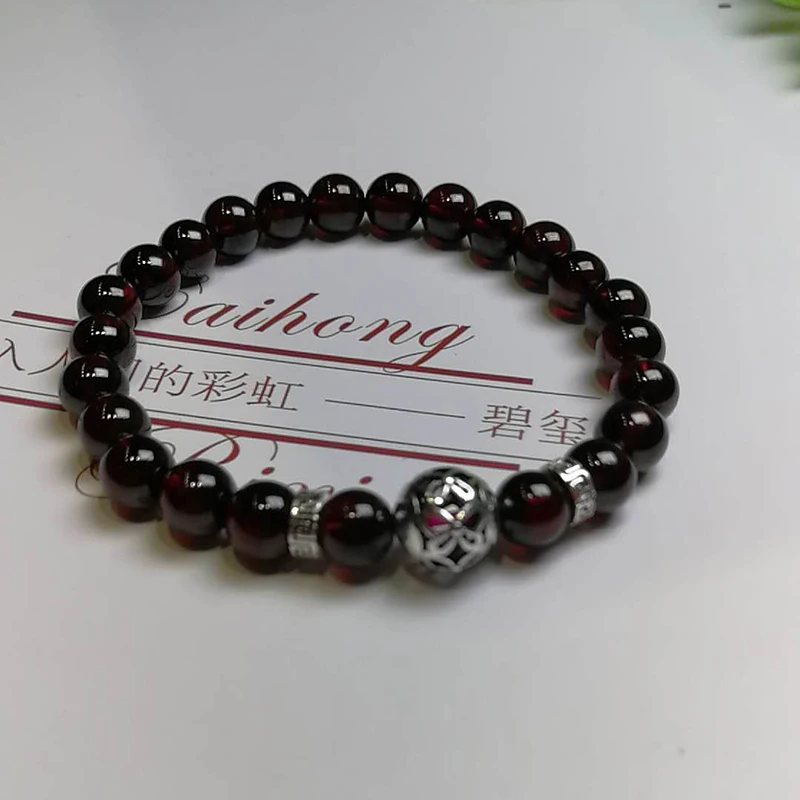 

Sinya Natural Garnet Bracelet with 925 silver Lucky beads charm 2018 new & hot fashion design crystal bangles for women girls