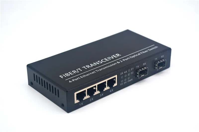 Оптоволоконный медиаконвертер Gigabit Ethernet switch 10/100/1000M 4 RJ45 UTP и 2* SFP оптоволоконный порт