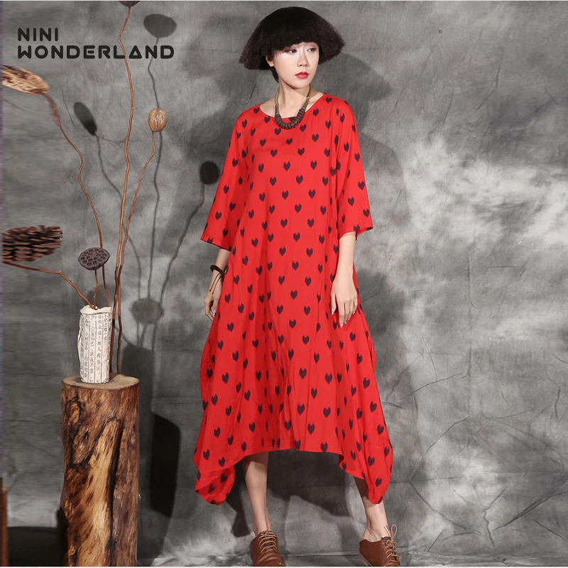 Женское длинное платье в горошек NINI WONDERLAND свободное винтажное большого размера с