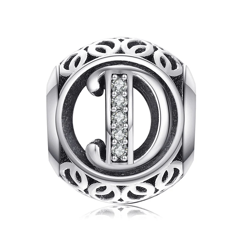 D JewelryPalace Винтаж Письмо A-R кубического циркония Aucthentic 925 пробы Серебряный браслет DIY ювелирных подарки для нее - Цвет: D