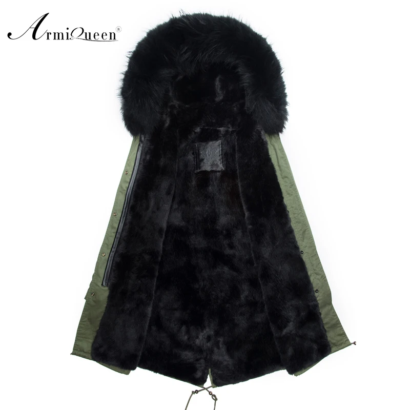 Длинная парка черного цвета с мехом енота в Корейском стиле пальто воротником