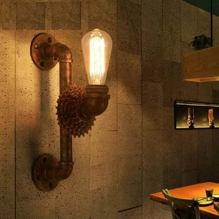 Loft Style Iron Gear Water Pipe Lamp Industrial Vintage Wall Light Fixtures Home Bedside Edison Sconce Indoor Lighting | Лампы и