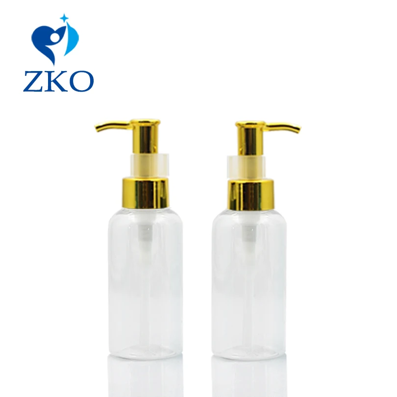 

5pcs 80ml Plastic Bottle Golden Aluminum Oil Pump Refillable Lotion Pump Bottle Empty Cosmetic Containers (With Safety Buckles)