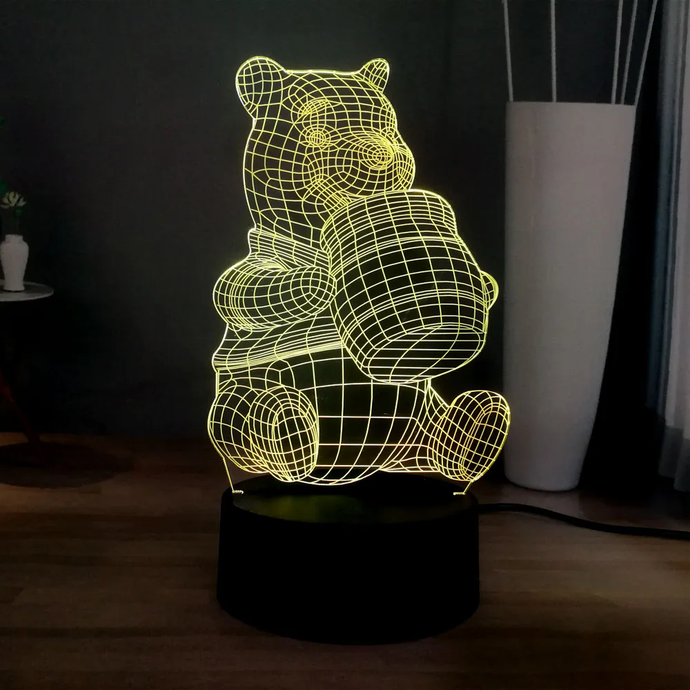 3D милый ночной Светильник Винни 7 цветов USB светодиодный детский ночник