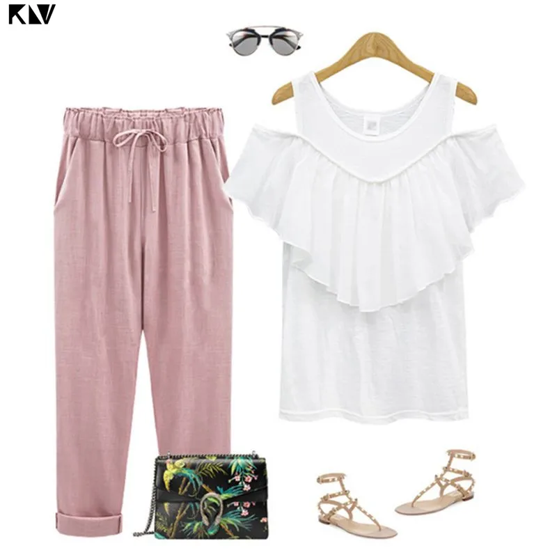 KLV женские укороченные брюки до щиколотки большого размера однотонные Свободные
