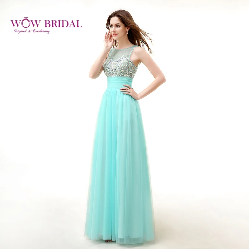 Изящное мятно-зеленое платье Wowbridal для выпускного вечера 2021 прозрачное шифоновое