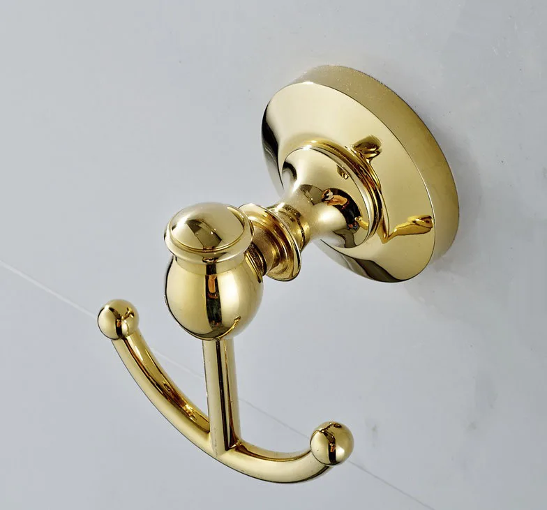 

Wall Mounted Luxury Polished Gold Color Brass Bathroom Towel Coat Hooks Dual Robe Hook Hanger Bathroom Accessory mba161