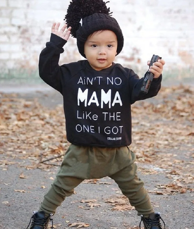 

Infant Baby boy clothes Fashion letters Ain't no mama like the one i got tops+pants 2 pieces sets 2019 Spring Baby boy clothing