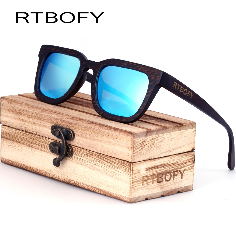 RTBOFY очки солнцезащитные мужские Древесины Квадратных Старинные Поляризованные HD Объектив Древесины Стимпанк Солнцезащитные Очки Для Мужчин С Коробкой Óculos
