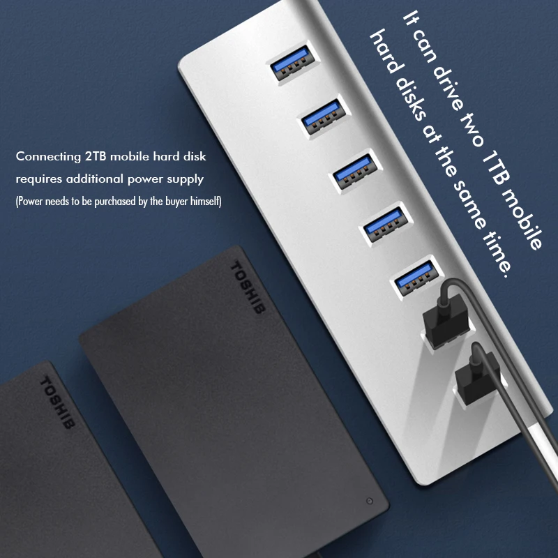 USB 3,0 концентратор алюминий 7 портов USB HUB высокая скорость 5 Гбит/с несколькими портами usb разветвитель адаптер usb 3 концентратор для ноутбука USB hab