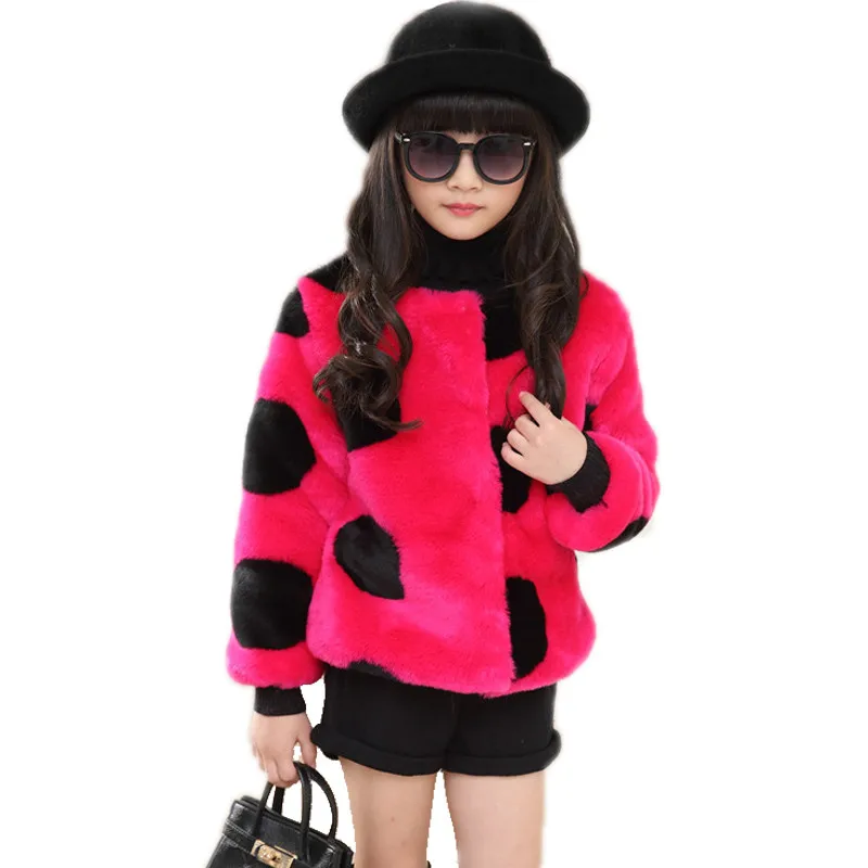 Kids Coats Girls Winter 2018 Fashion Faux Fur Thicken Warm Polka Dot Jacket Brand Casaco Infantil Girl jackets Coat |