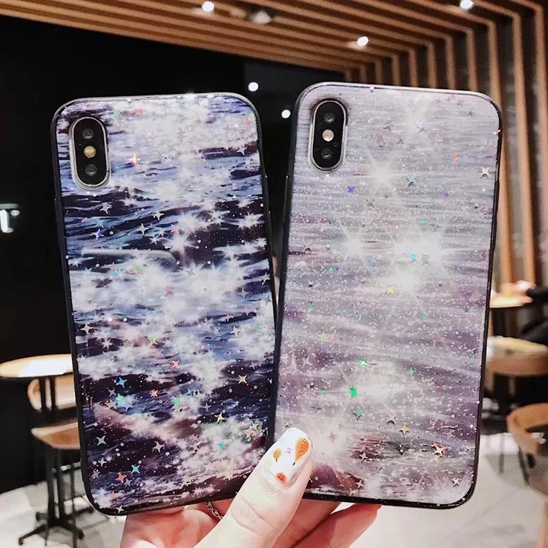 Bling Glitter Star Чехлы для iPhone X XR XS Max Модный ночное небо Мягкий силиконовый чехол 6 S 7 8