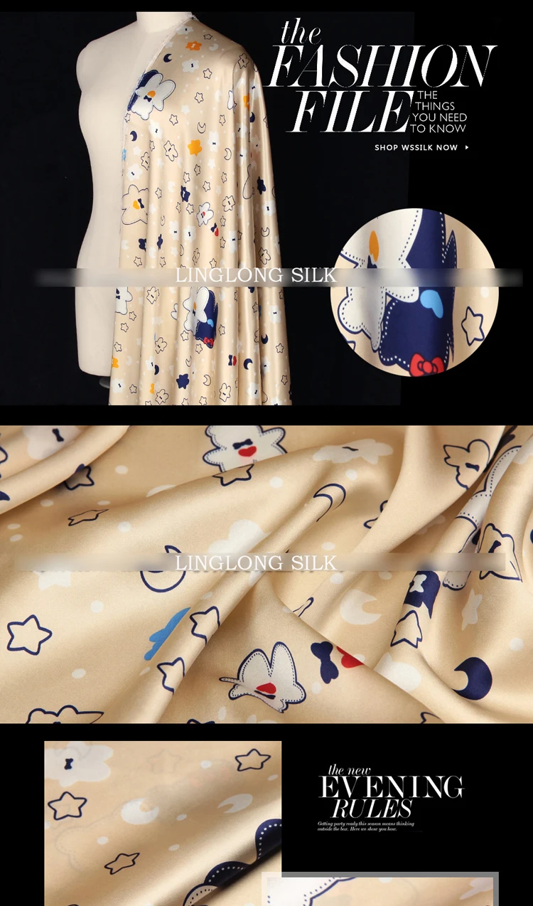 

PRINTED SILK CHARMEUSE SATIN 140cm width 16momme/100% Pure Mulberry Silk Fabric/Patchwork children Dress shirt Sewing Fabric
