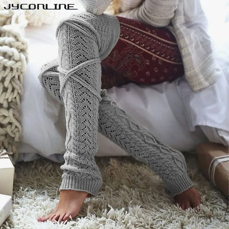 

JYConline Winter Long Warm Leg Warmers Knitting Knee High Socks Women Boot Topper Sock Skinny Stockings Girl's Polainas